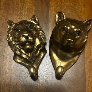 Wild Animal Head Single Wall Hook hangers bear and lion